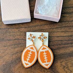Orange Football Earrings Tennessee Clemson Dangle Rhinestone Beaded Gold